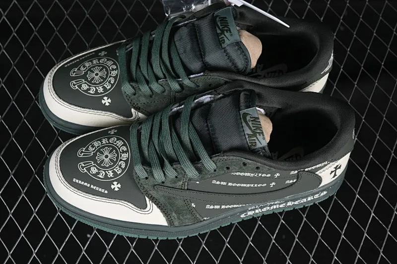 All categories Air Jordan Jordan series basketball shoes Air Jordan 1 Low high-end customized low-top sneakers Travis Scott x Fragment Design x Air Jordan 1 Low OG SP Joe 1 Crow Heart joint dark army green low-top cultural casual sneakers XS2024-029